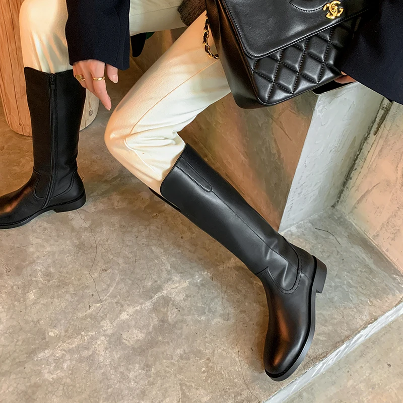 Женские сапоги до колена из натуральной кожи на платформе размеры 34-43 | Обувь
