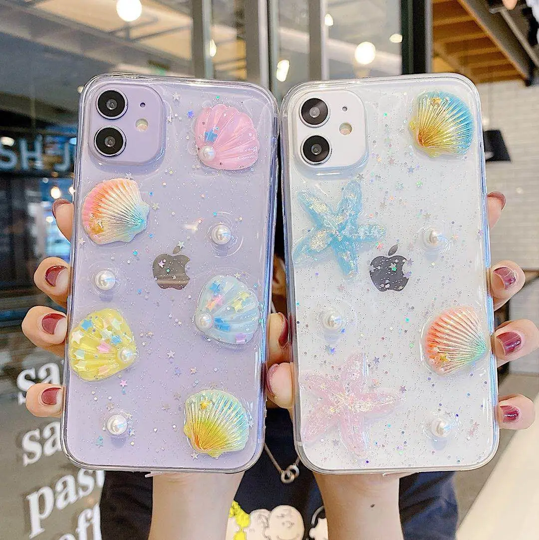 Чехол для iPhone XS Max XR милый 3D чехол с жемчужинами ракушками кисточками мягкий 6 6S 7 8