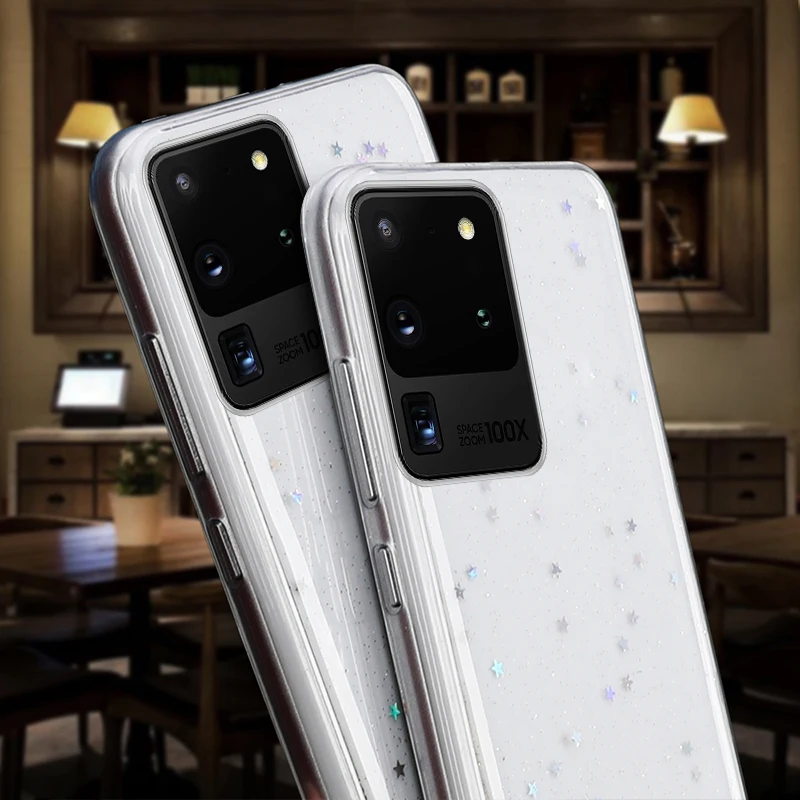Блестящий прозрачный мягкий чехол из ТПУ со звездами для Samsung Galaxy S20 S21 S10 S9 Plus Note 20