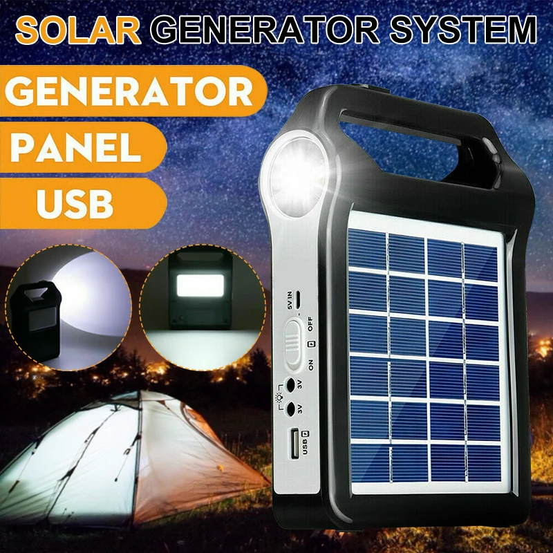 220V Rechargeable Solar Panel Power System USB Charging Generator With LED Bulb Outdoor Solar Charging Kit for Mobile Phones