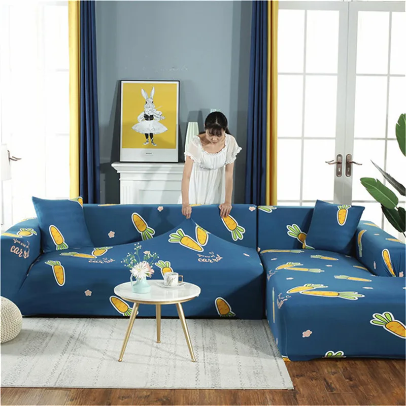 Эластичный чехол для дивана с принтом современный из спандекса угловой кушетки
