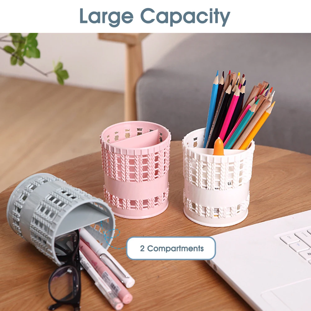 

New Creative Imitation Rattan Hollow Plastic Pen Holder Simple Desktop Storage Box Office Supplies Stationery Storage Basket