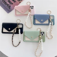 wallet card soft phone case for xiaomi redmi note 4x 7 8 9 pro max 9s 8t 6a 7a 8a 9a 9t 9c pearl bracelet wrist strap back cover