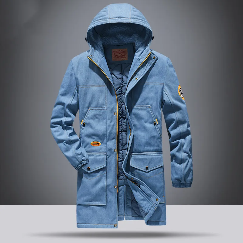 Зимняя куртка для мужчин уплотненная Теплая мужская парка новая мода джинсовое