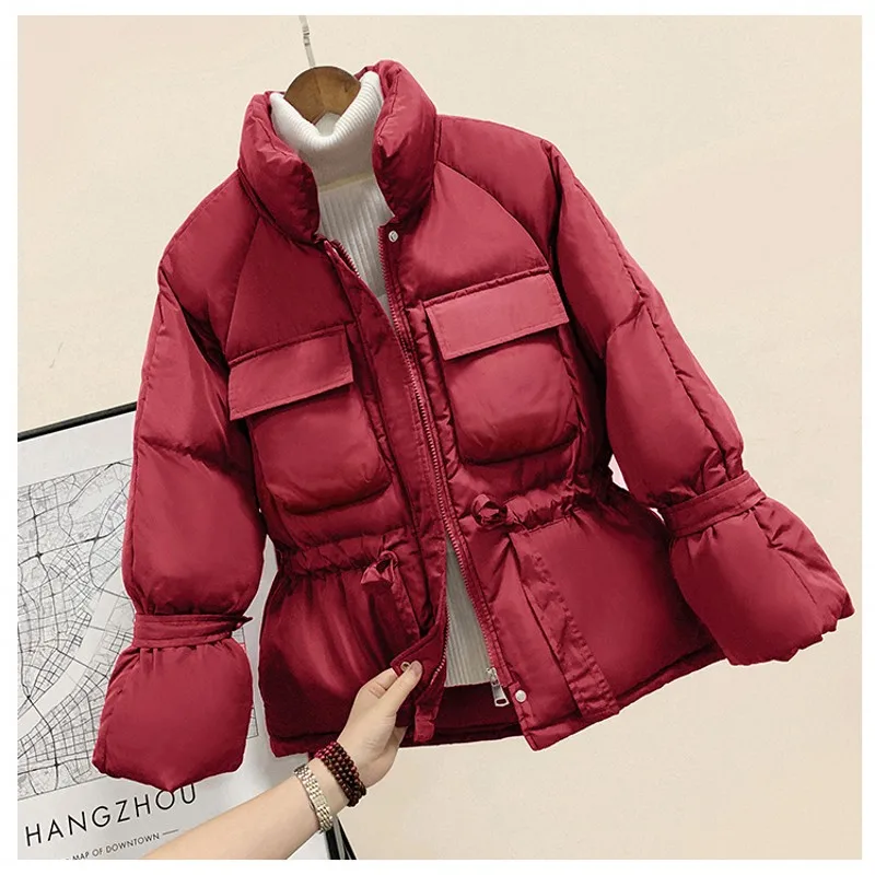 

Women winter jackets parkas 2019 Fashion Thick warm Lantern sleeve tops jackets Slim solid sweet jackets for female