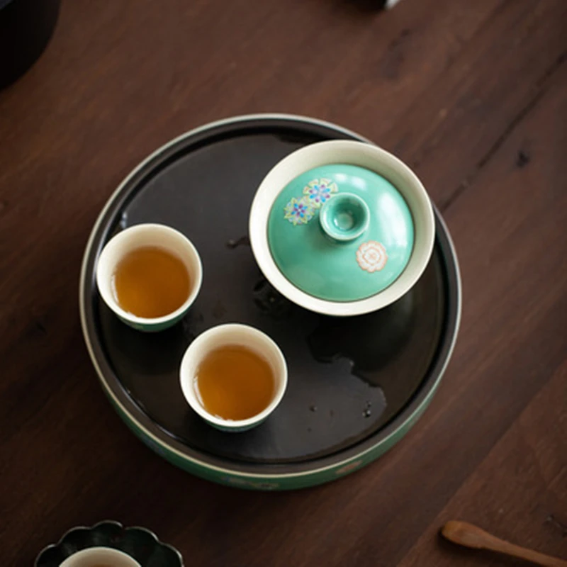 Бирюзовый зеленый керамический поднос для чая двухслойный хранения воды сухая