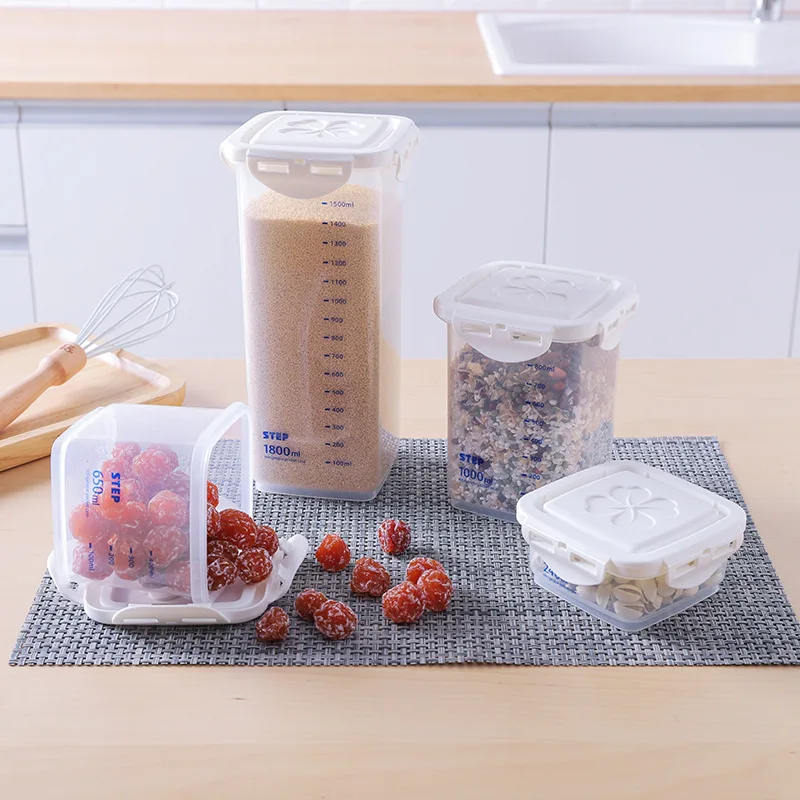 

5 Different Capacity Plastic Sealed Cans Kitchen Storage Box Transparent Food Canister Keep Fresh New Clear Container
