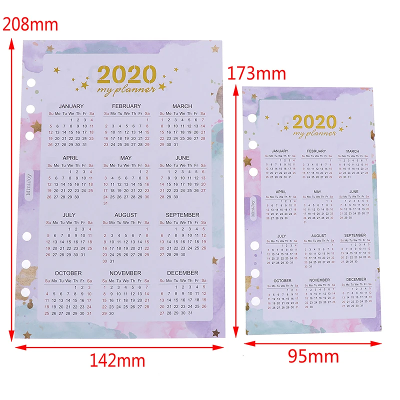 

2020 Year Calendar Index Dividers Watercolor Refill For 6 Hole Loose-leaf A5 A6 Binder Spiral Notebook Diary School Stationery
