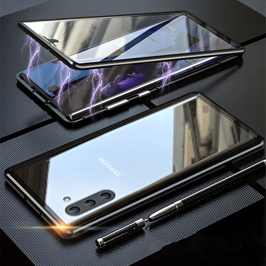 R just магнитный металлический чехол бампер для Samsung note 10 plus закаленное стекло