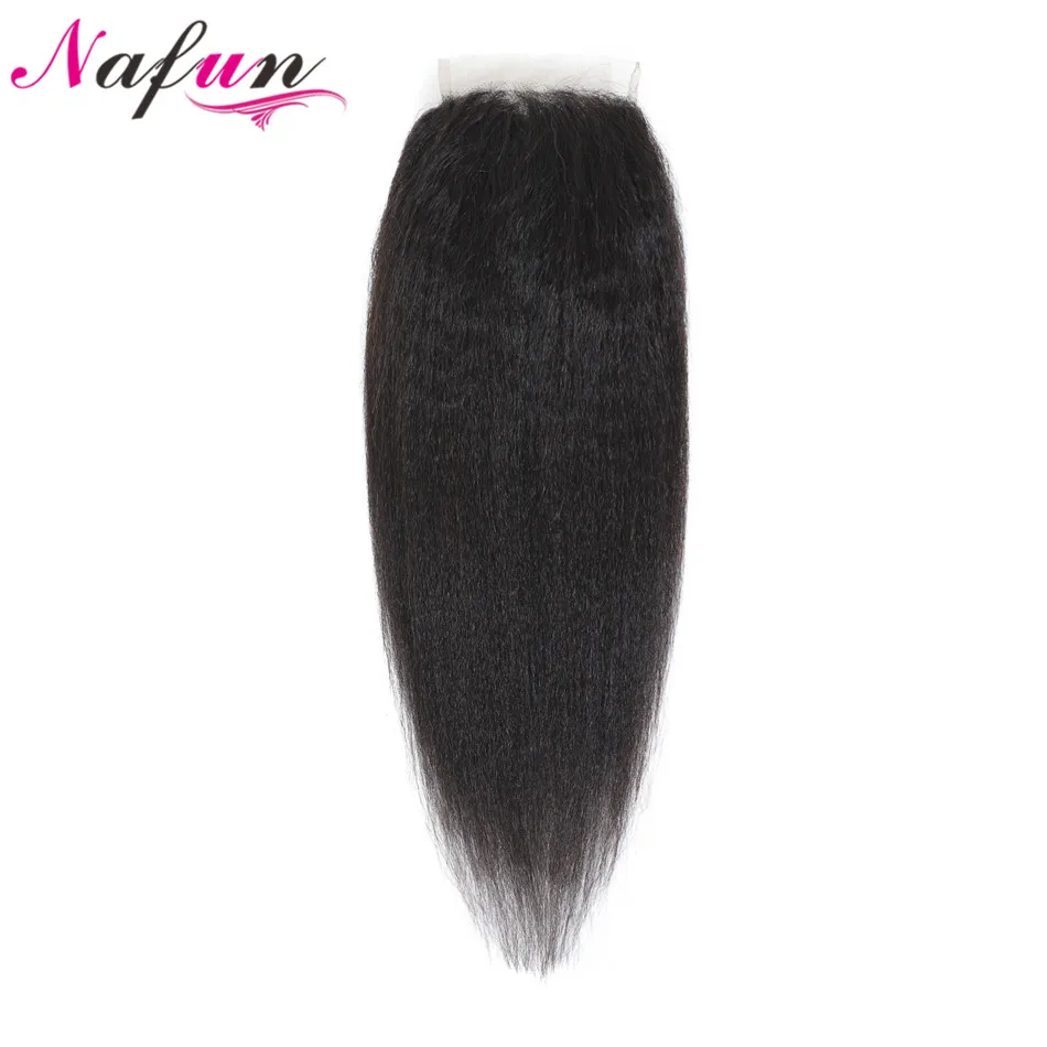 NAFUN Волосы Кудрявые прямые кружева закрытие бразильские человеческие волосы