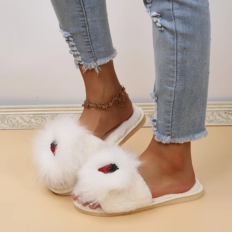 

Осенне-зимние теплые пушистые тапочки из искусственного меха домашняя хлопковая обувь женская комфортная милая искусственная кожа плюшев...