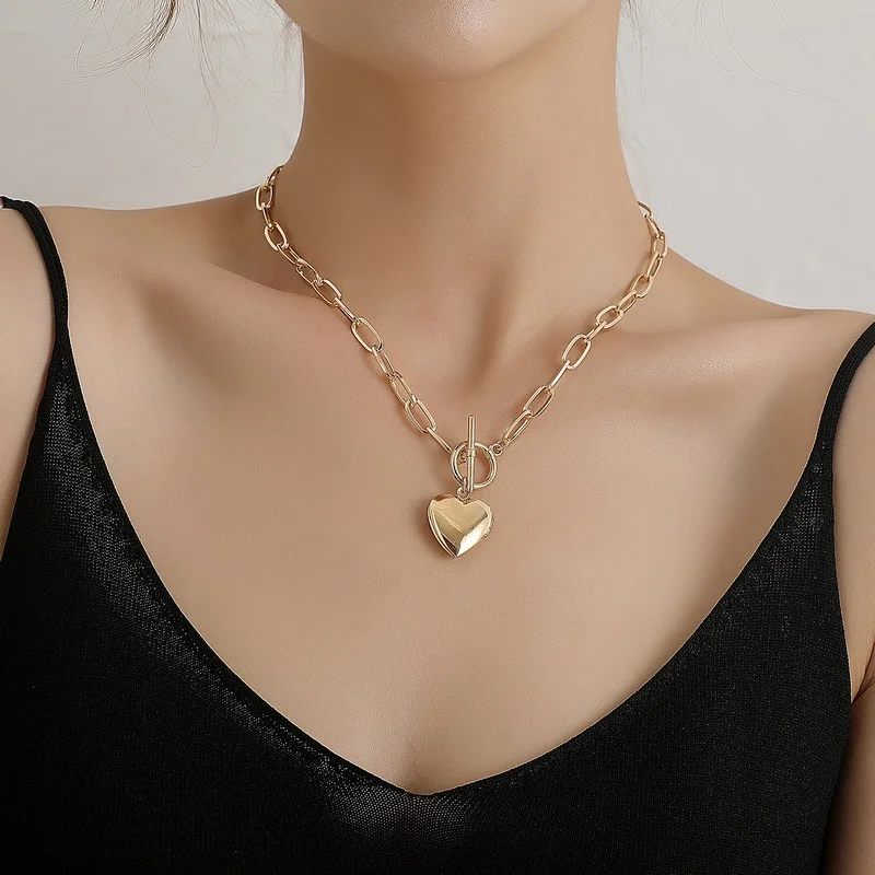 

Rock Choker Heart Necklace Layered Chain On The Neck With Lock Punk Jewelry Key Padlock Pendant Necklace For Women Gift