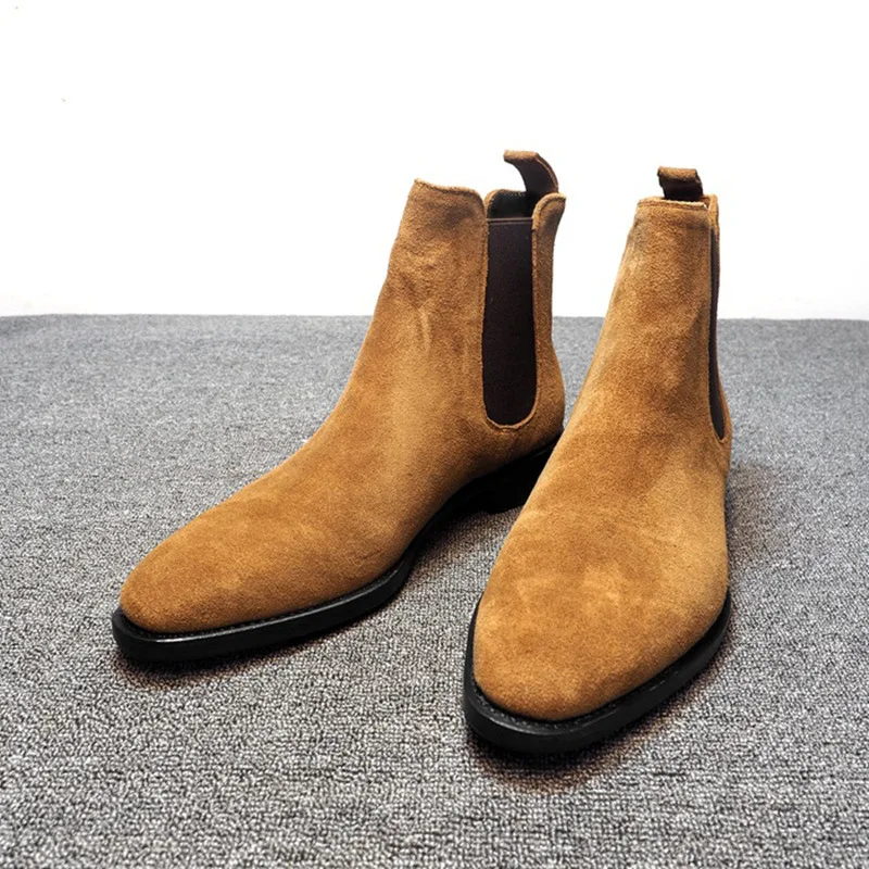 

Men Chelsea Boots Black Brown Velvet High Ankle Dress Shoes Men Walking Shoes Wear Resistant Chelsea Dress Boots Botas de Hombre