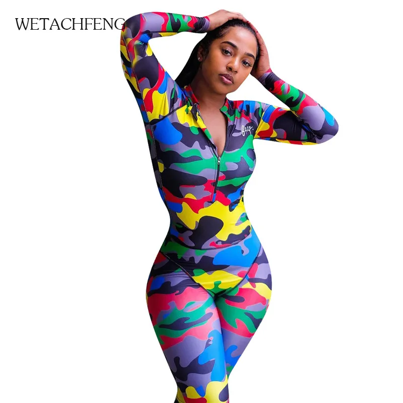 

Cow Printed Letter Sports Wear Fitness Rompers Jumpsuit Long Sleeve Sexy Zipper Bodysuit Plus size Overalls For Women Clothes