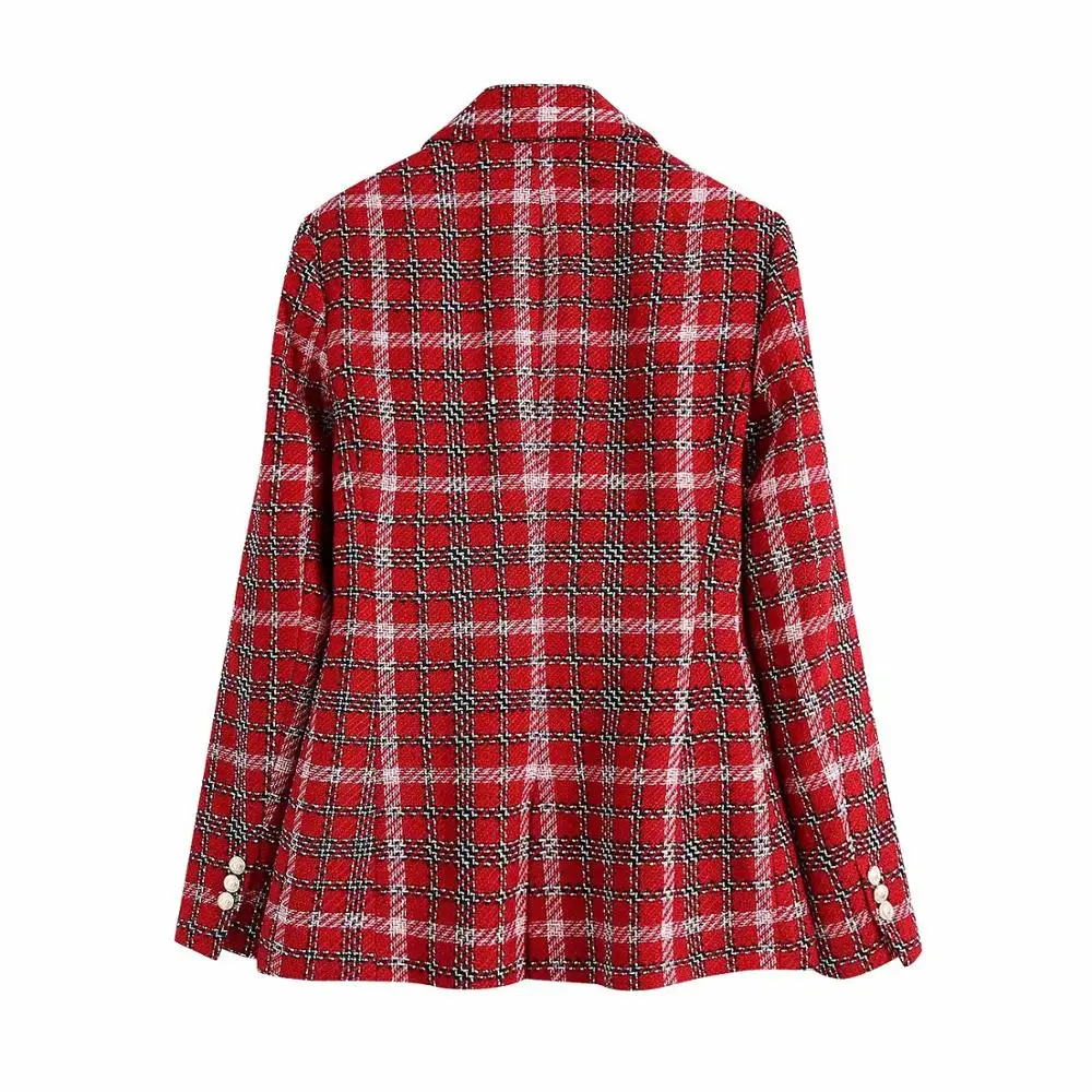 

New Women Checkered Blazer Double-Breasted Long Sleeves Coat Fashion Casual Vintage Woman Blazer femme veste