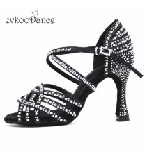 Evkoodance/Танцевальная обувь; высота каблука 10 см; Цвет Красный; атлас; со стразами; Профессиональная женская обувь; размеры США 4-12; Evkoo-543 - Цвет: 688 heel