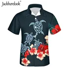 Мужская гавайская рубашка Jackherelook, с принтом в виде черепахи, гибискуса, плюмерии, на пуговицах, с коротким рукавом, размера плюс