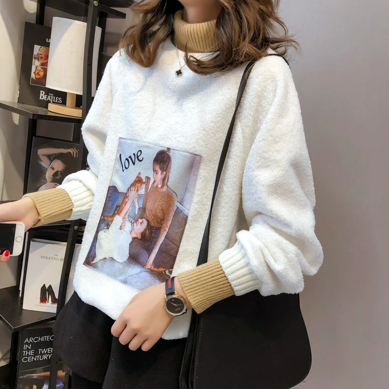 Осенне зимний флисовый пуловер с надписью Love в стиле Харадзюку топы толстая