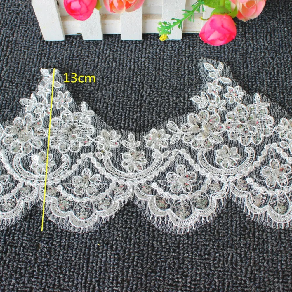 Блестками вышивка кружева для свадебное платье фигурной каймой шикарное белое с