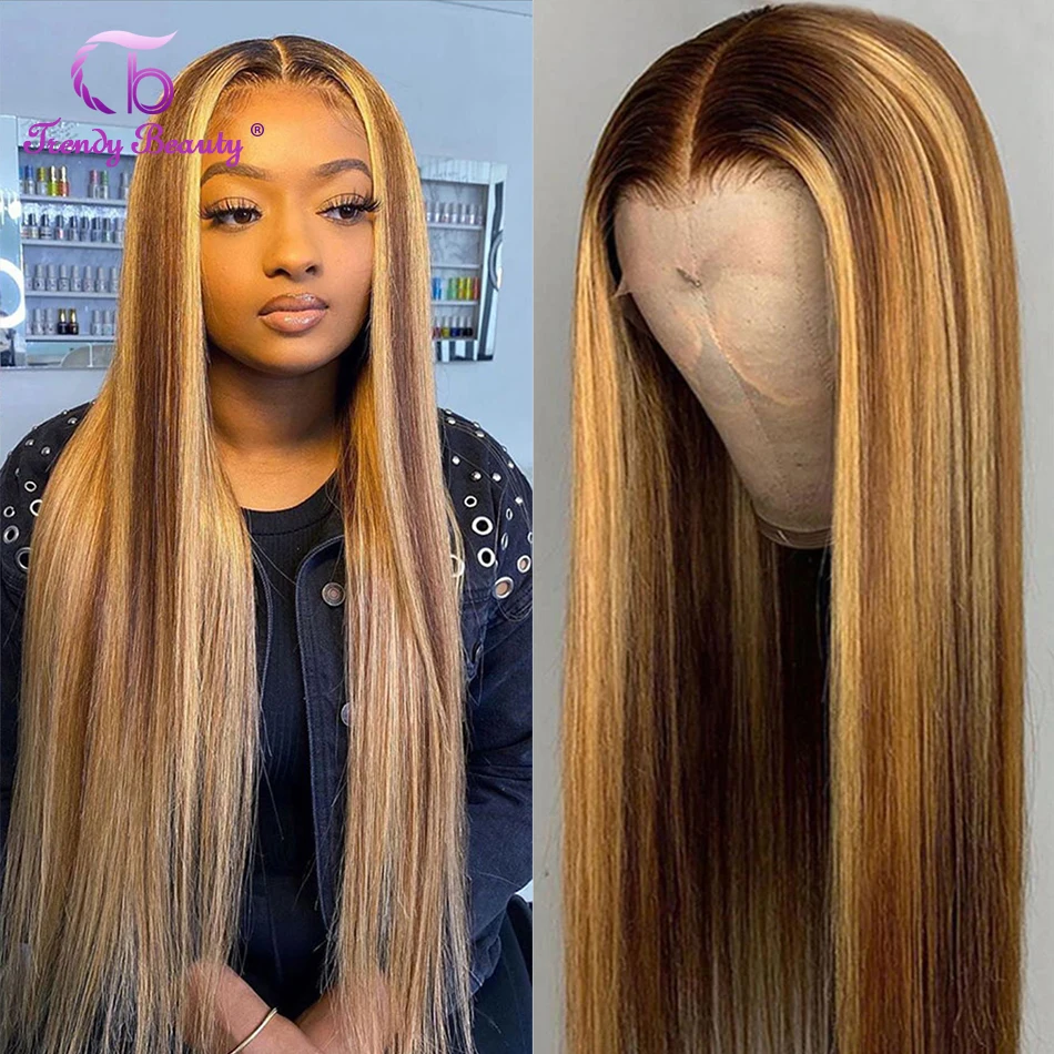HD Lace Front Wigs Transparent Highlight Colored Human Hair Wigs For Women Straight 13X4 Lace Frontal Wigs