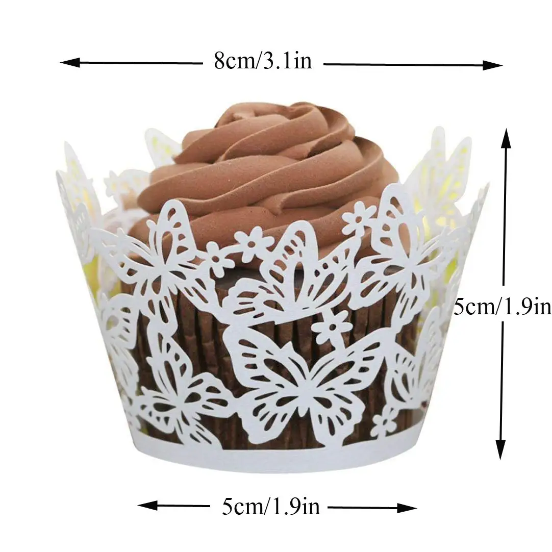 

50/100pcs Hollow Butterfly Pattern Laser Cut Cake Wrappers Paper Cupcake Wrap Decoration Birthday Wedding Party Supplies