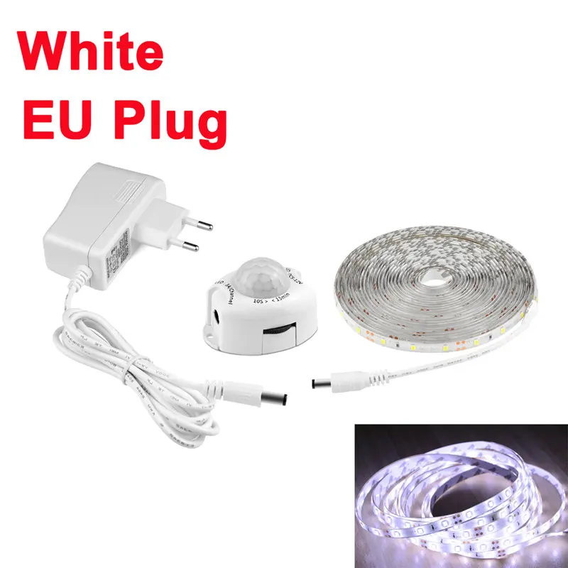 EU White IP65 SMD 5050 2835 Светодиодный лента Диодная лента DC 12 В PIR датчик движения светодиодные полосы света ЕС США адаптер 1 м-5 м клейкая светодиодная кухонная лампа - Испускаемый цвет: EU White