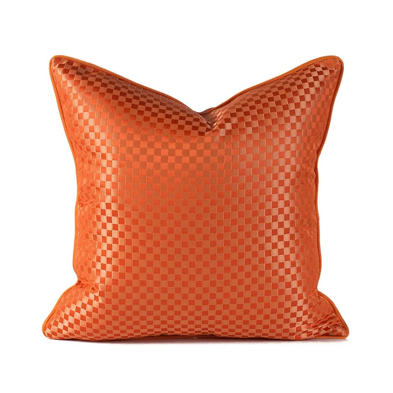 

DUNXDECO Luxury Orange Check Cushion Cover Couch Decorative Pillow Case Modern Jacquard Geometric Art Home Sofa Chair Coussin