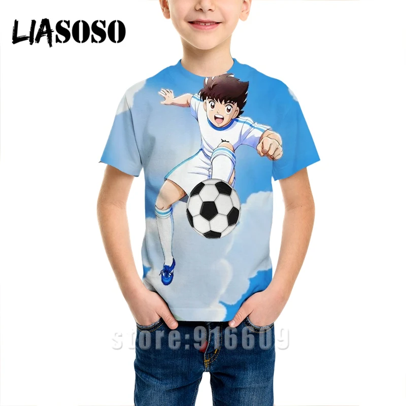 Camisetas de capitán Tsubasa para niños, ropa Harajuku para niños, 3D Camiseta con estampado, ropa de marca de moda, camiseta de bebé de fútbol