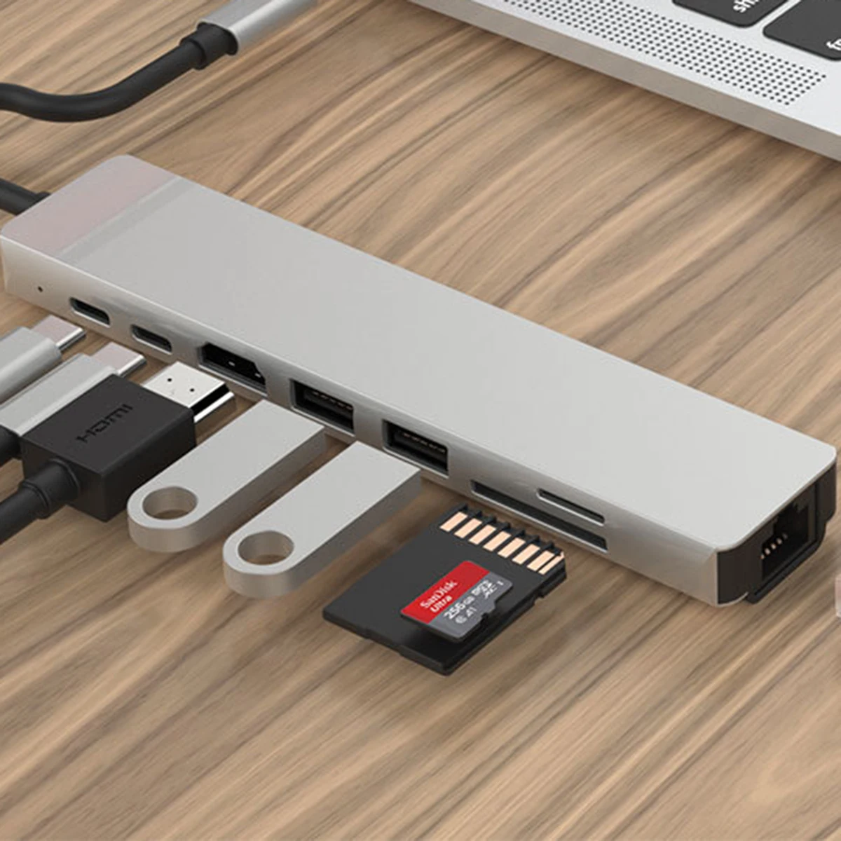

SOONHUA 8 In 1 USB-C Hub Plug And Play Type-C To HDMI USB 3.0 1000Mbps RJ45 TF Card Reader High Speed Hubs