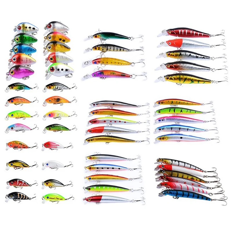 

56 шт. смешанные рыболовные приманки комплект воблер крэнкбейты Swimbait жесткие приманки на пескаря блесны для рыбалки на карпа рыболовные сна...