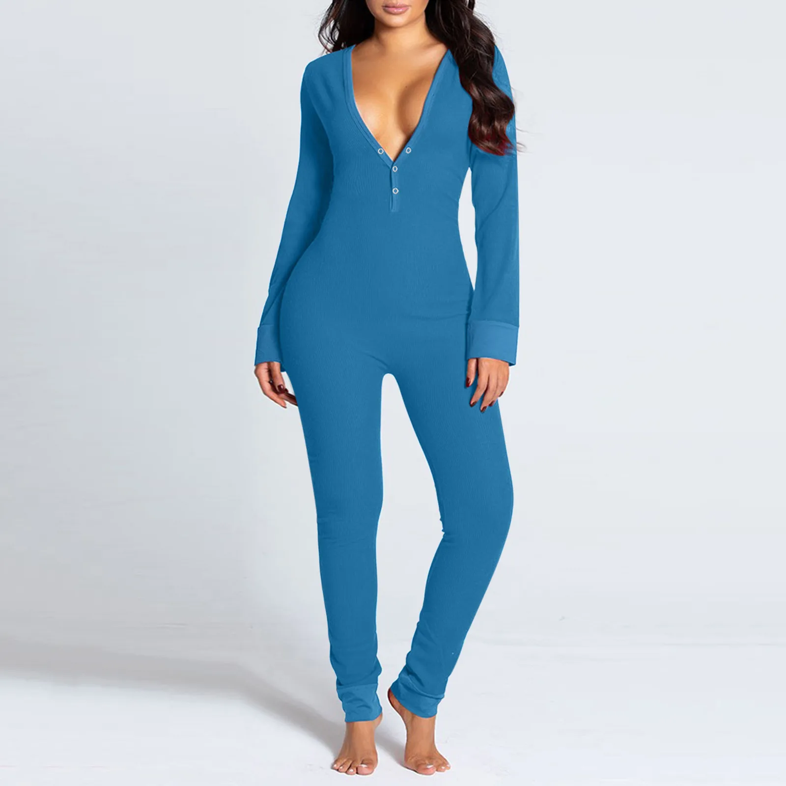 

Women's Button-down Functional Buttoned Flap Adults Jumpsuit Pijamas De Mujer Conjuntos De Mujer