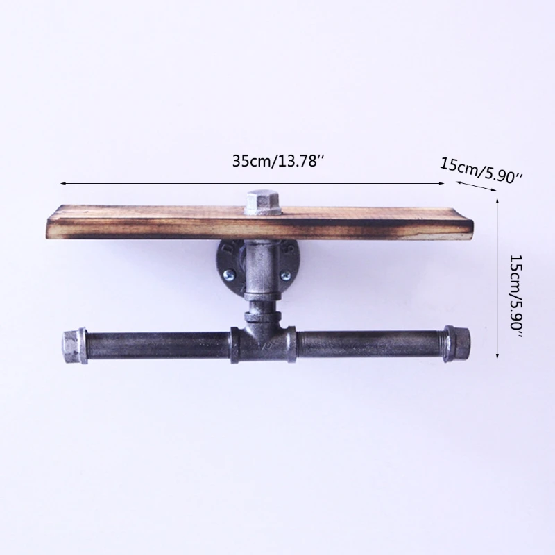 

Industrial Toilet Paper Holder with Wooden Shelf Wall Mounted Tissue Roll Hanger