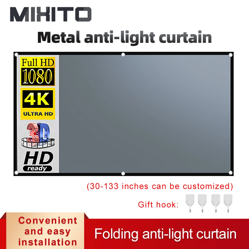 MIXITO 16:9 проектор анти светильник Шторы Экран 100 120 дюйма 3d HD Портативный проекции с