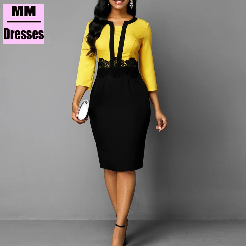 Платья для офисных леди размера плюс кружевное женское облегающее платье с