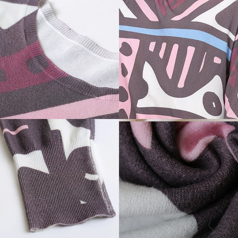 Новинка Свитера XIKOI с ретро-принтом для женщин зимние теплые пуловеры длинным