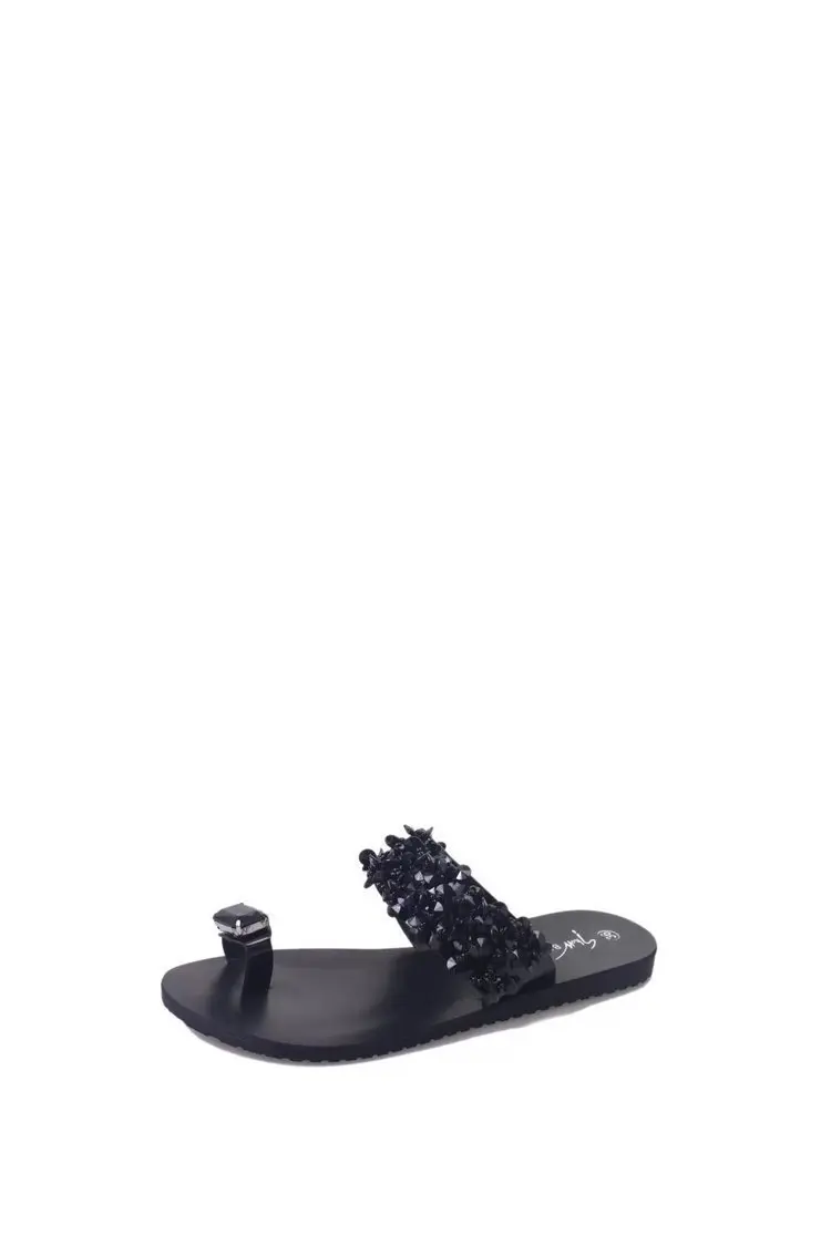 

2021 summer new flat one-line sandals fashion outerwear open toe women's sandals pleated beach slippers