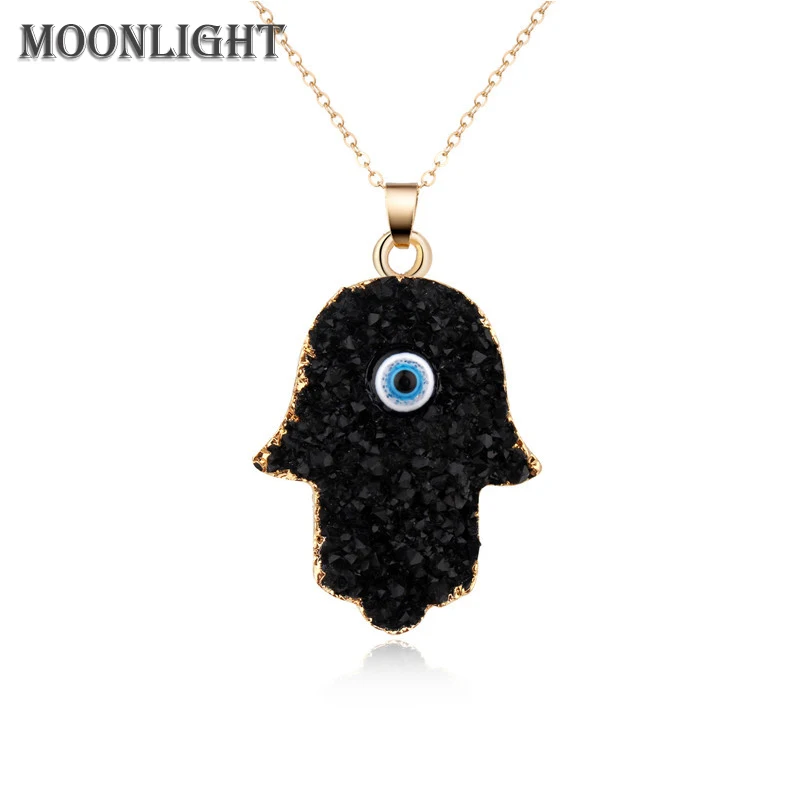 

New Evil Eyes Palm Necklaces For Women Bohemian Resin Simple Vintage Punk Clavicle Chain Fashion Jewelry Accessories Wholesale