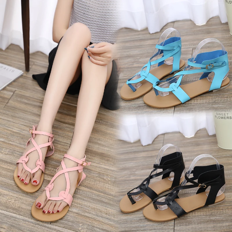

Женские босоножки 2021 модные повязки; Сандалии-гладиаторы; Женская летняя обувь на каждый день в римском стиле Стиль плоский сандалии Пляж ...