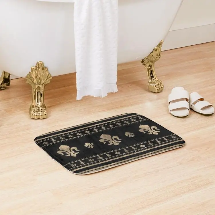 

Fleur De Lis Luxury Ornament Black And Bath Mat Kitchen Toilet Modern Wash Carpet Bathroom Decoration Bedroom Cartoon.Doormat