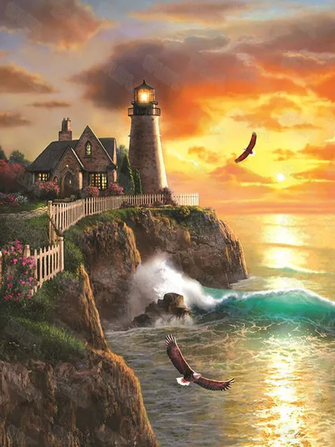 

Diy Diamond Painting Color Oil Painting Animated Lighthouse Landscape Domestic Pet Dog German Shepherd Wild Color Peacock Mural