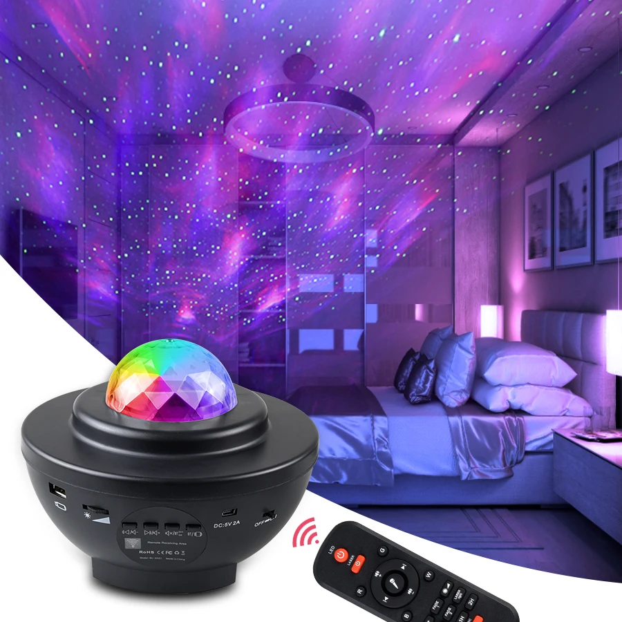 USB Galaxy Star Projector Music Starry Sky Projector Bedroom Child’s Night Light Room Decor Kids Christmas Gifts Party Lights