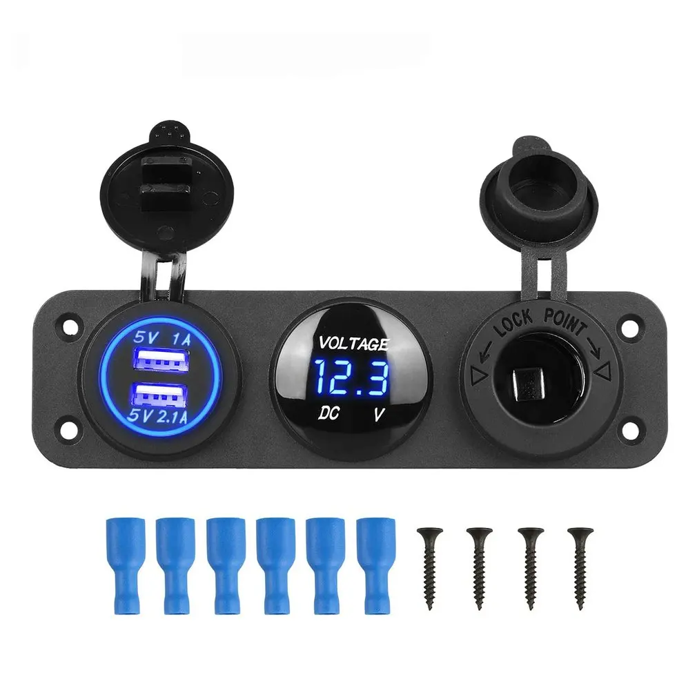 

3 In 1 12V Charger Socket Panel Dual USB Car Socket Digital LED Voltmeter And Cigarette Lighter For Truck Car Boat