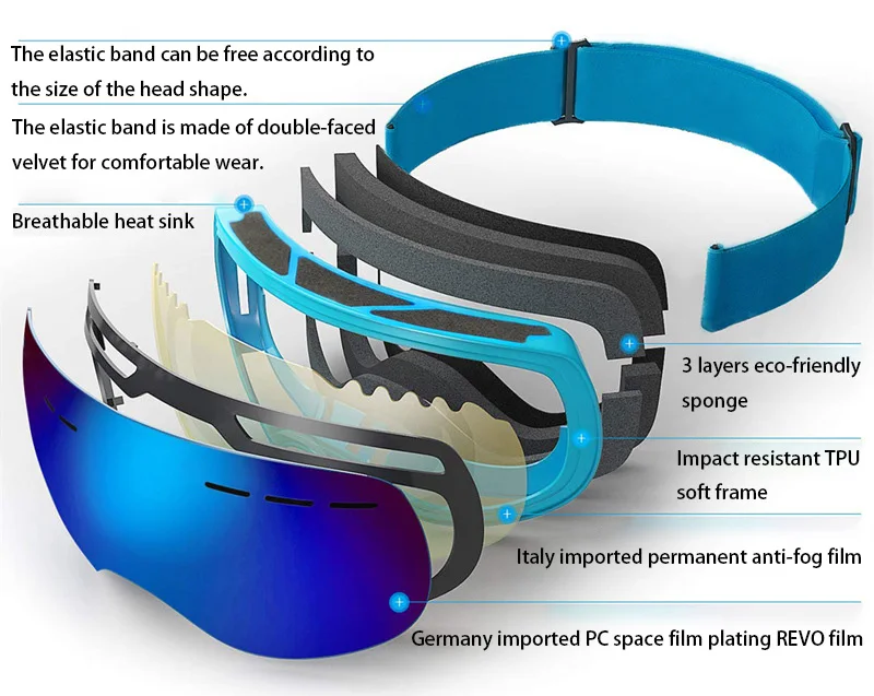 Двухслойные зеркальные UV400 Анти-туман большие лыжные очки нейтральная Защитная
