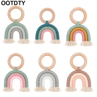 1pc christmas baby rainbow teething ring safety wooden teether for children kids baby care accessory shower gifts