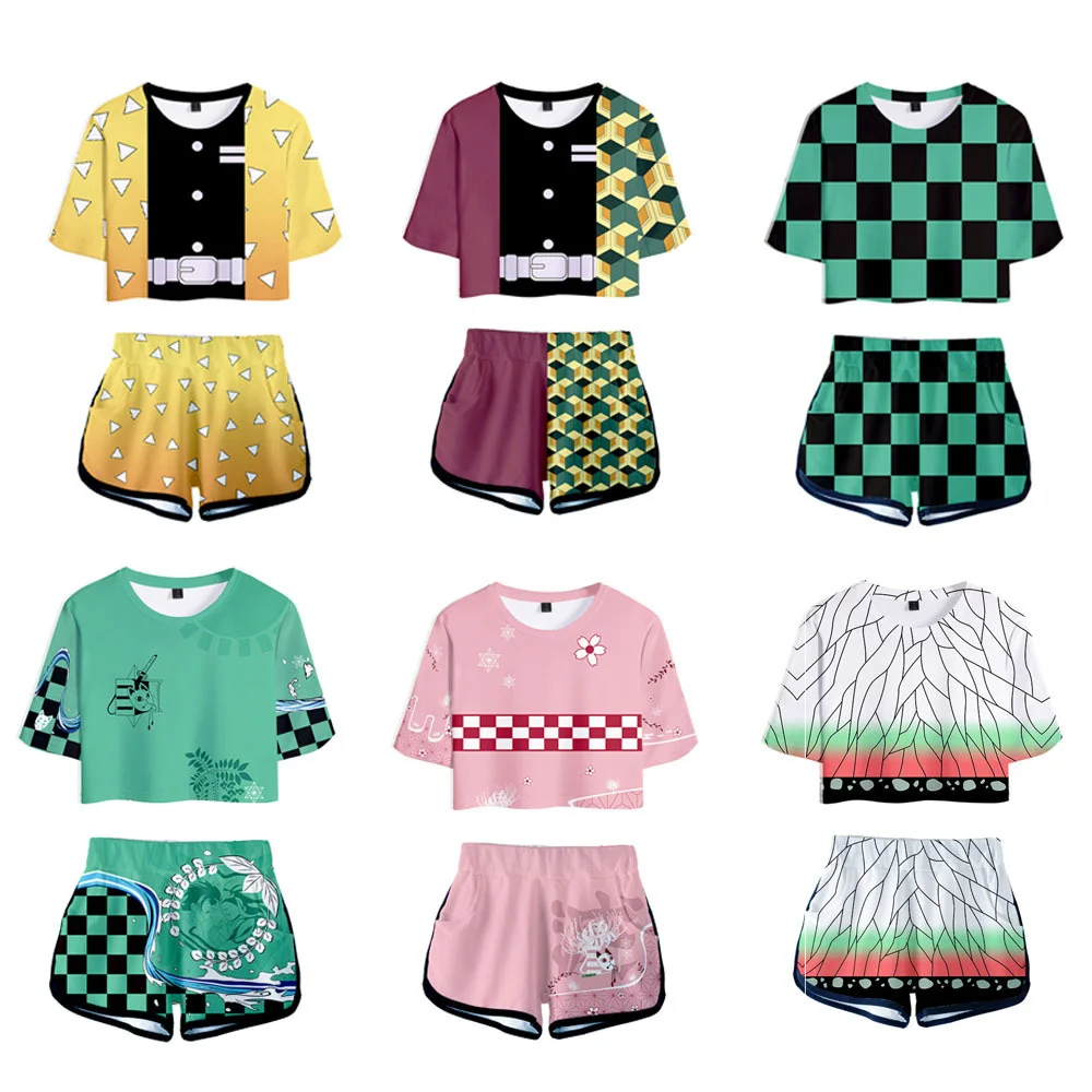 

Demon Slayer Kimetsu no Yaiba Outfit Costume Top Shorts Sport Suits Women Kamado Nezuko Cosplay Running Shorts Girls Set
