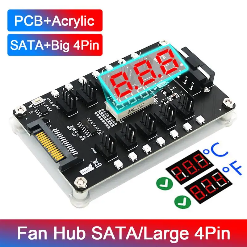 

Совершенно новый концентратор вентиляторов SATA/большой 4-контактный двухинтерфейсный входной ток на 10-портовый контроллер вентилятора с ди...