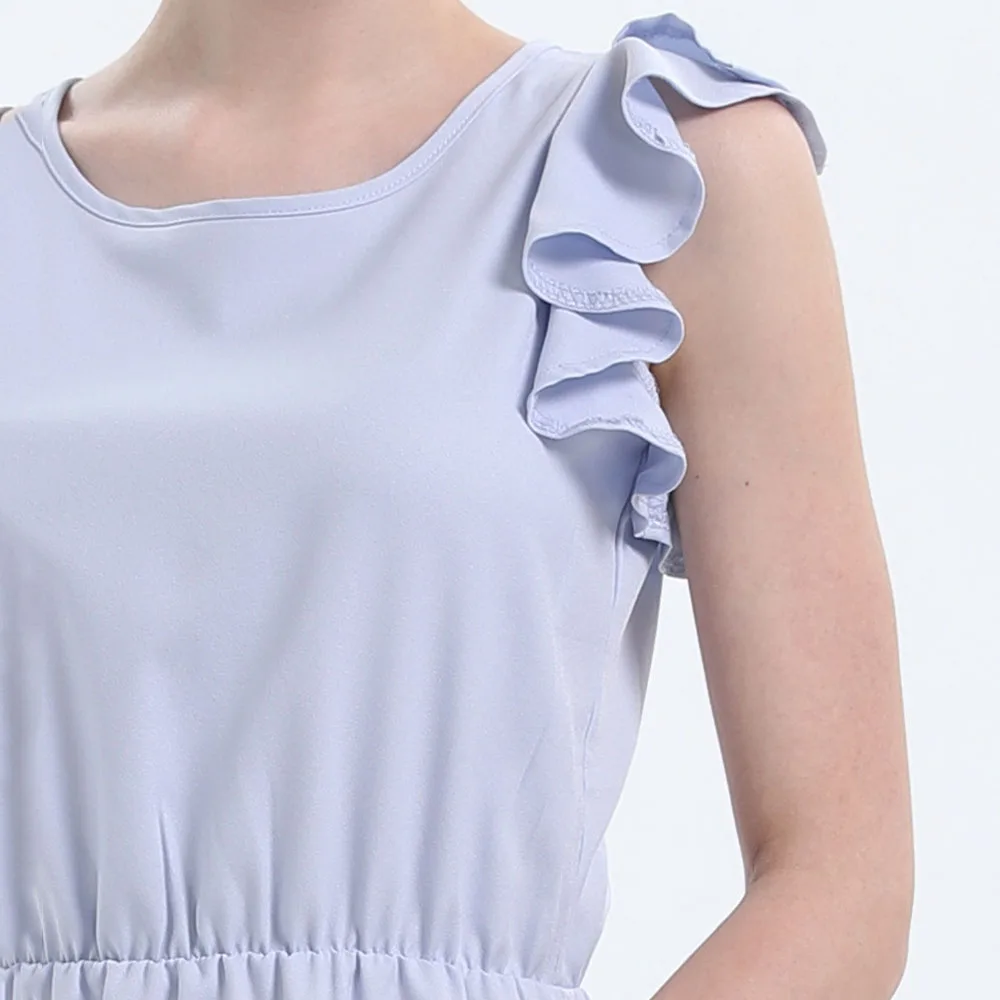 

Western Style Casual Summer Dress Fashion Temperament Simple Designer Thin Chiffon Flying Sleeves Round Neck Solid Color