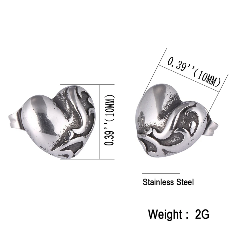 Fashion Women Girl Earrings Stainless Steel Heart Shaped Ear Studs Earrings Silver Color Piercing Jewelry Accessories PD0579