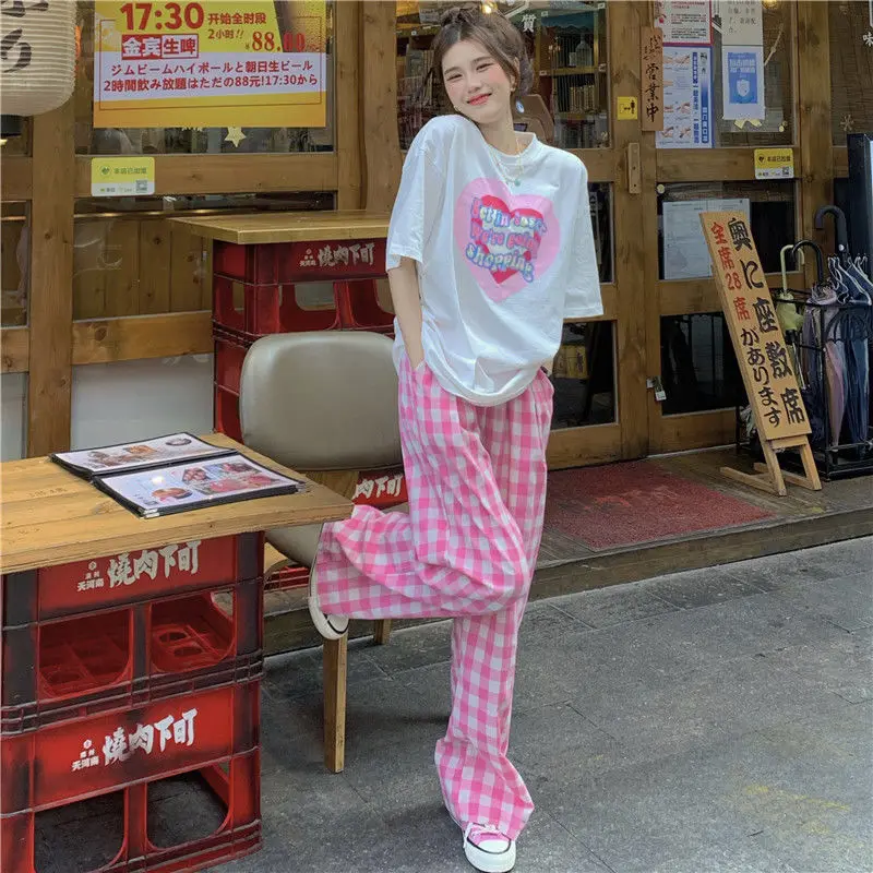 

Summer 2022 new love letter print loose mid-length short-sleeved T-shirt top women's sweet kawaii style