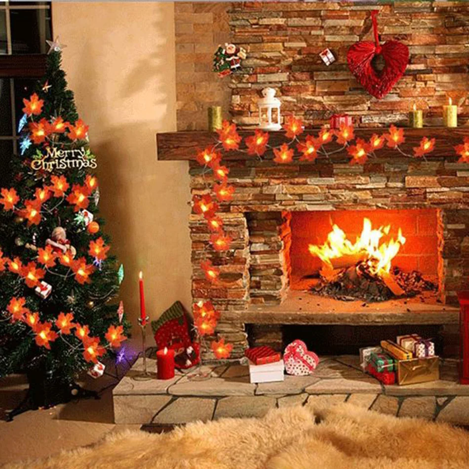 Fairy String Lights 20 LEDs Maple Leaves Light Battery Operated For Outdoor Home Christmas Party Decoration 3M LED | Освещение